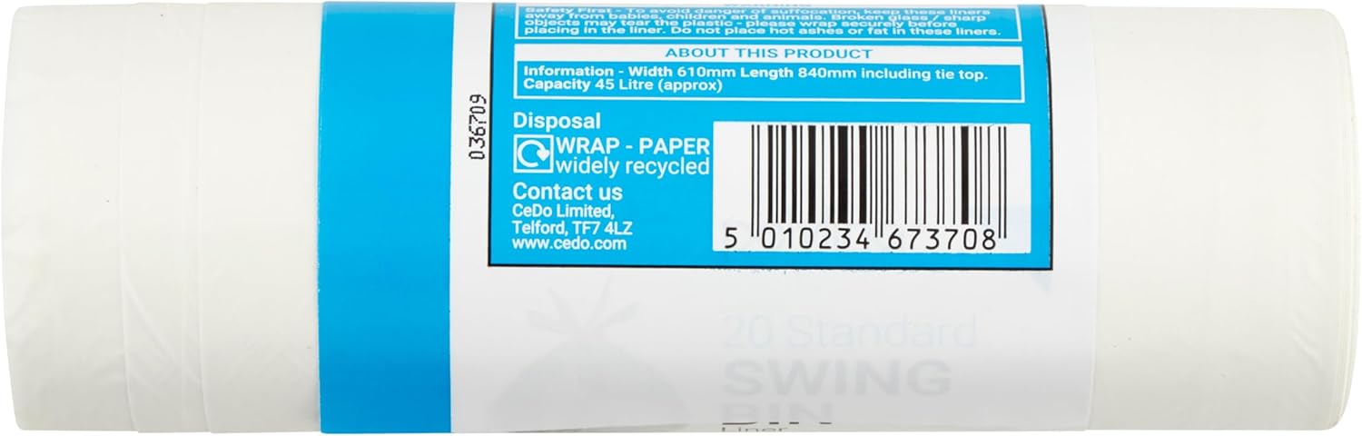 Polylina 20 x Müllbeutel mit Schwingdeckel, Recycling-Kunststoff, Weiß, 45 Liter