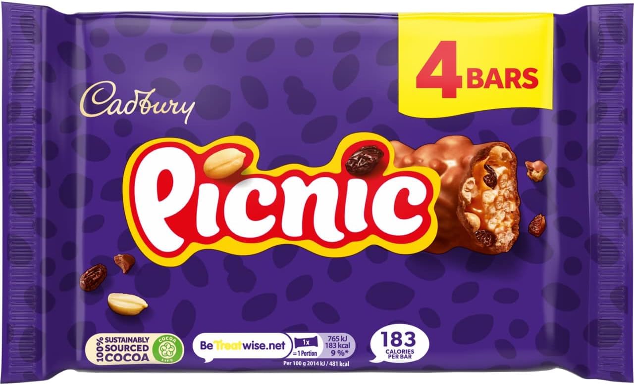 Cadbury Picnic Chocolate Bar - Milk Chocolate with Caramel, Peanuts & Crispy Cereal