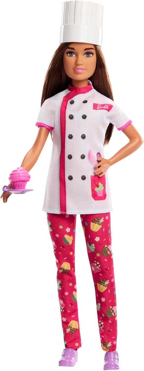 Barbie Career Pastry Chef Doll with Hat and Cupcake - Role Play Toy for Kids 3+