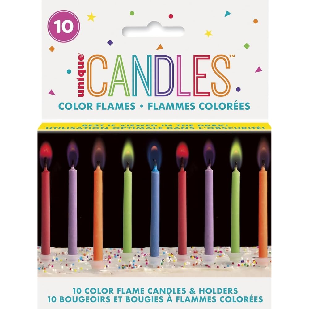 Unique Party 34099 - Coloured Flame Birthday Candles with Holders, Pack of 10 6