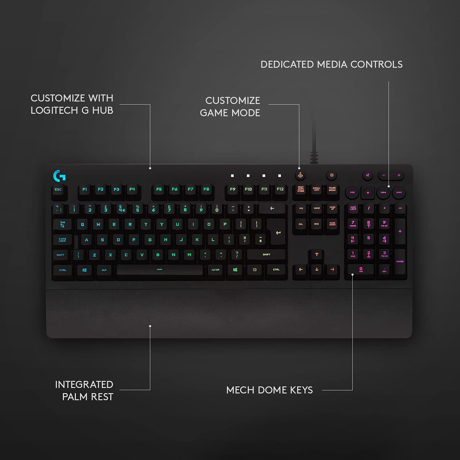 Logitech G213 Prodigy Gaming Keyboard – RGB LIGHTSYNC, Spill-Resistant, Full-Sized Wired Keyboard 4