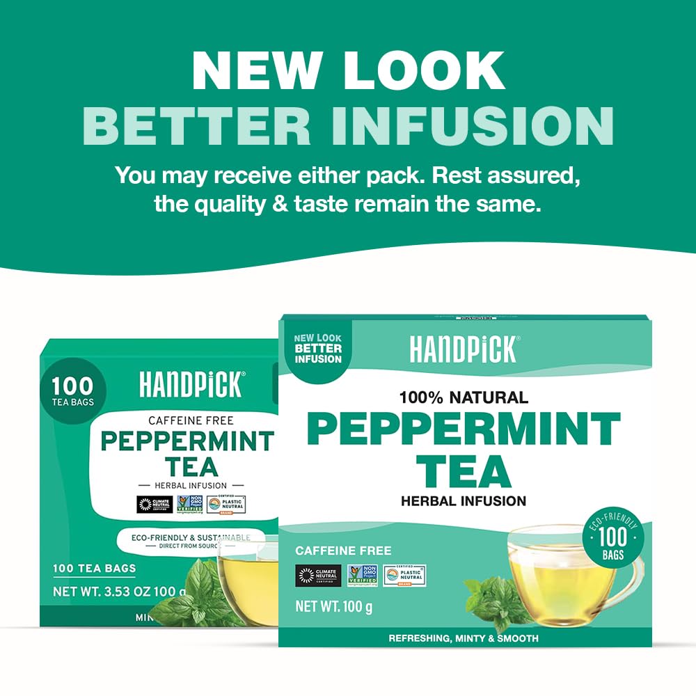 HANDPICK Peppermint Tea Bags (100 Count) Non-GMO, 100% Pure Herbal Tea - Minty & Refreshing 4