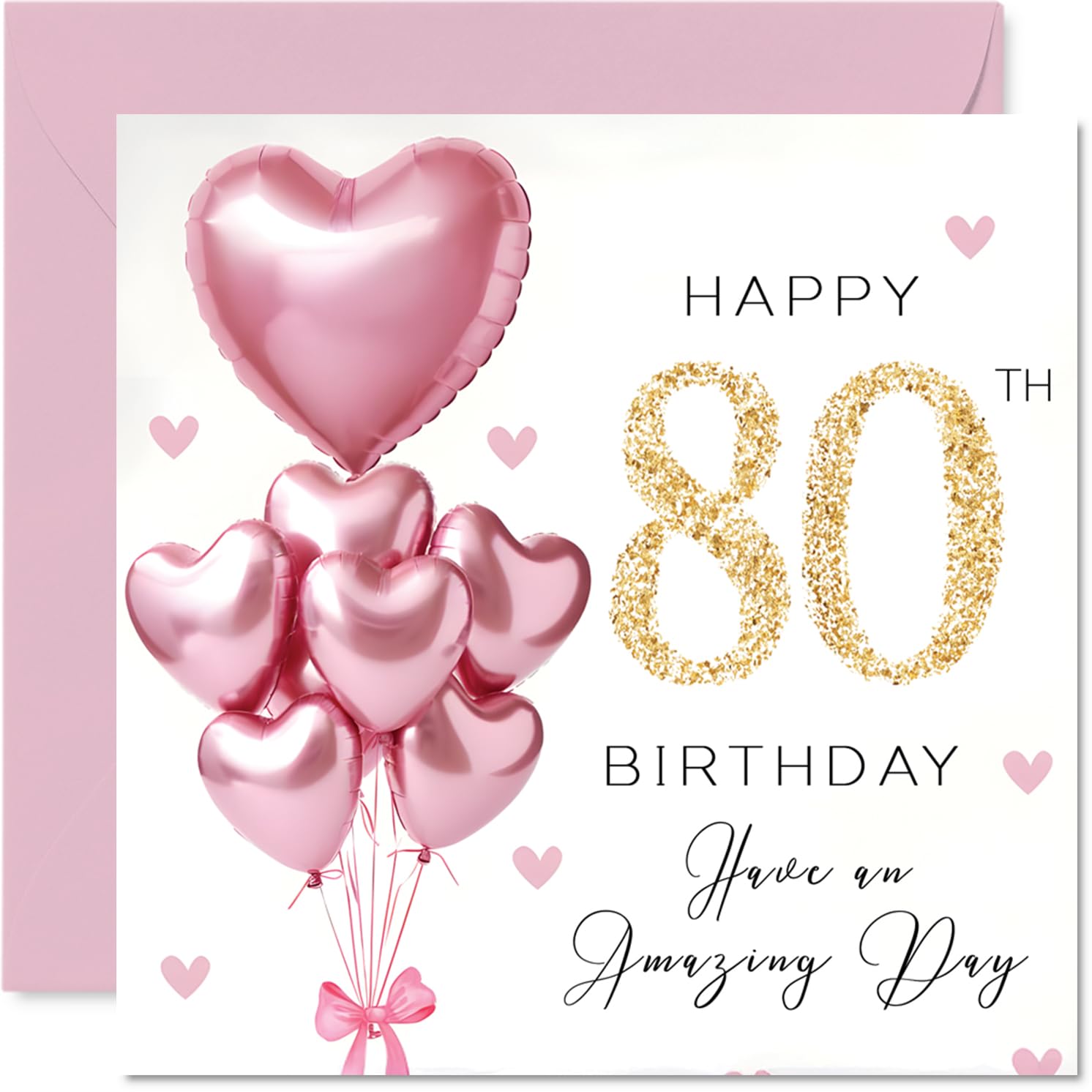 Stuff4 80th Birthday Card for Women - Pink Glitter Balloons | 145mm Square | Blank Inside