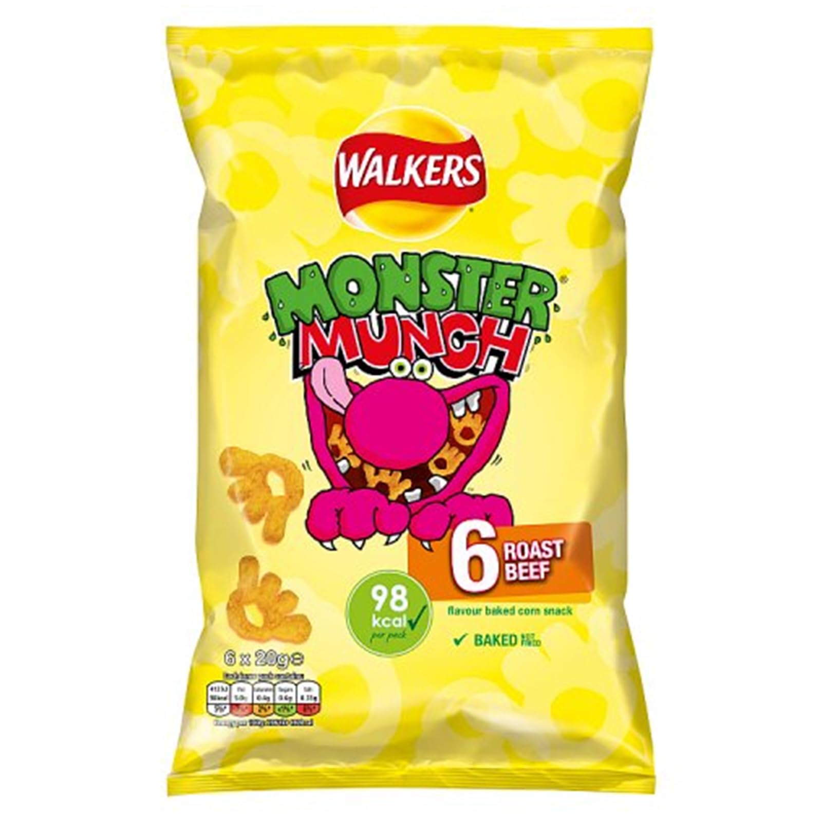 Walkers Monster Munch Roast Beef Flavour Crisps Multipack 6x20g