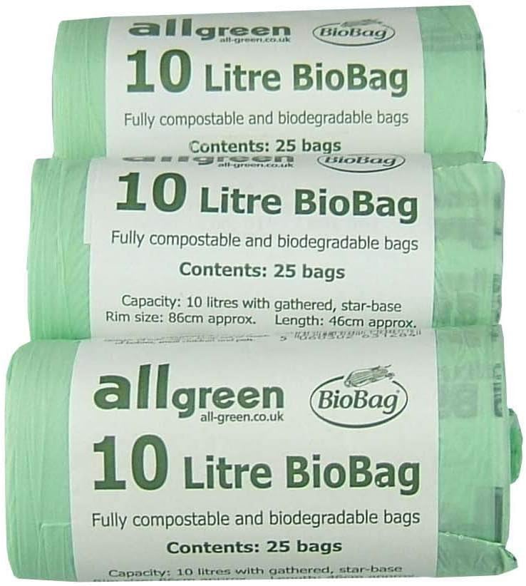 All-Green Compostable Liners for 10L Kitchen Caddy (75 Bags, Star Base Design)