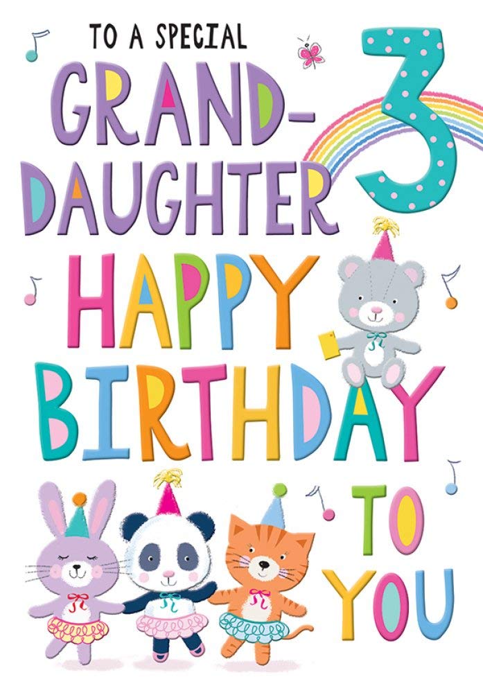 Piccadilly Greetings Juvenile Birthday Card for Granddaughter Age 3 | 9 x 6 Inches