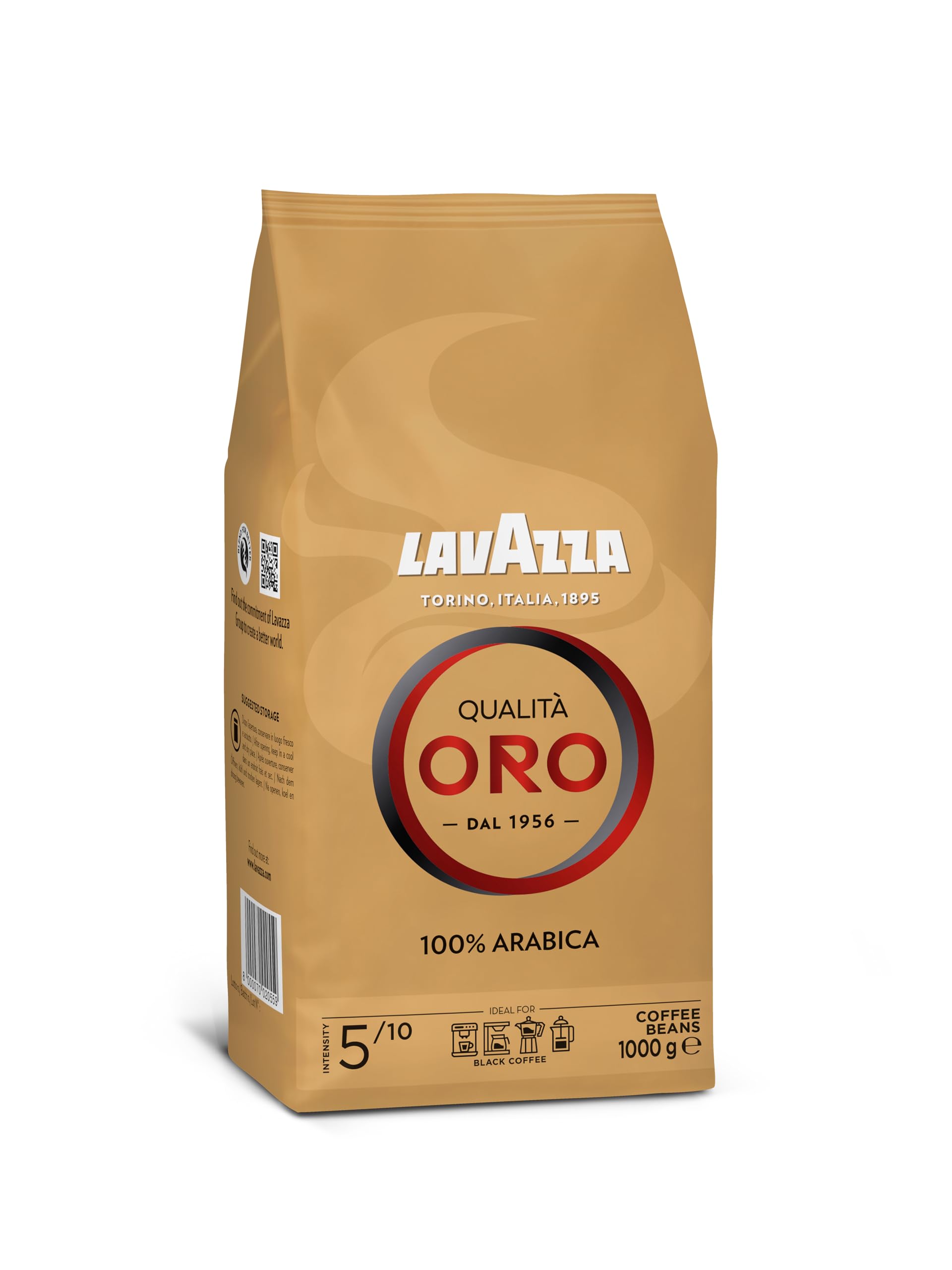 Lavazza Qualità Oro Whole Bean Coffee - 100% Arabica, Medium Roast, 1kg