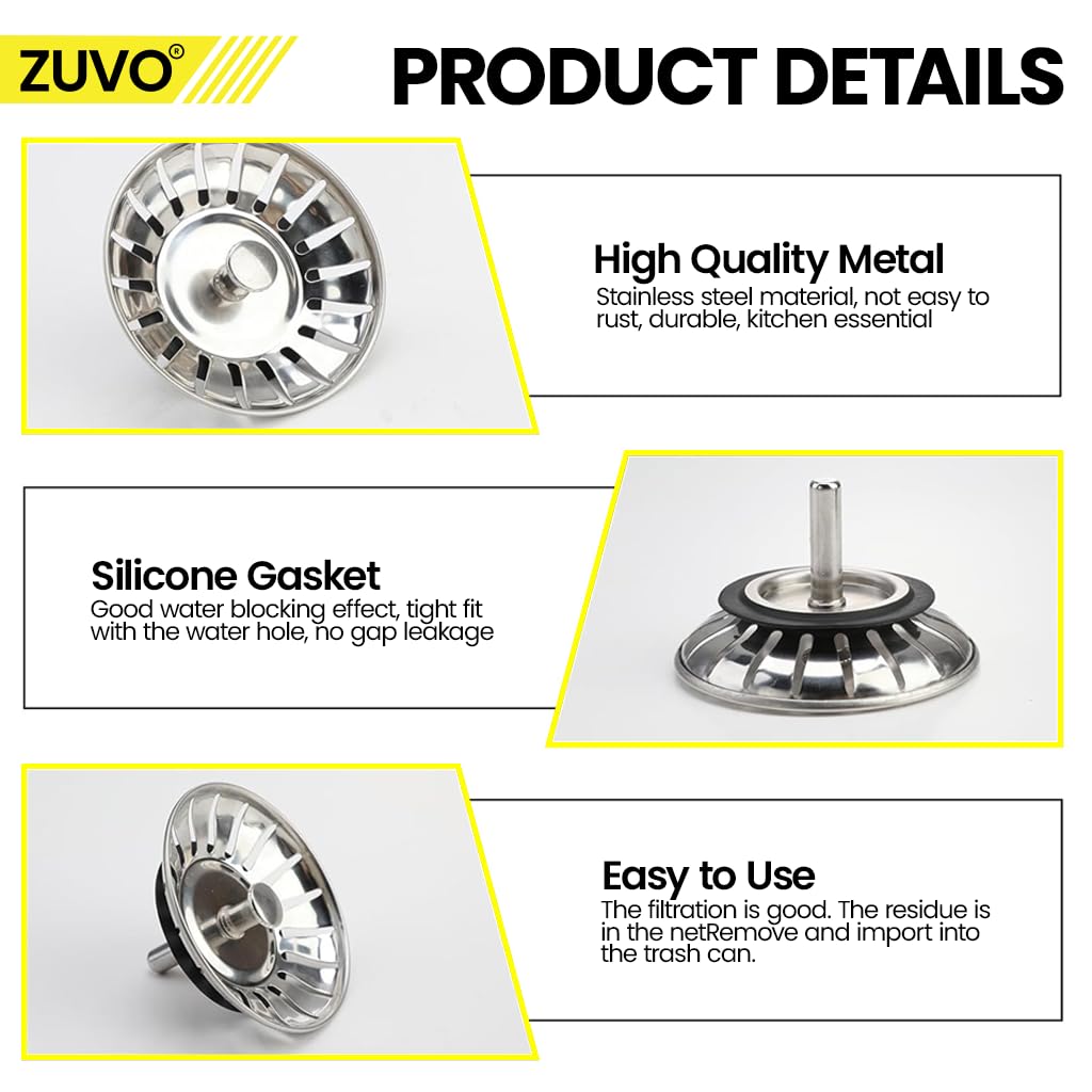 Zuvo 78mm Stainless Steel Kitchen Sink Strainer Plug Replacement 5