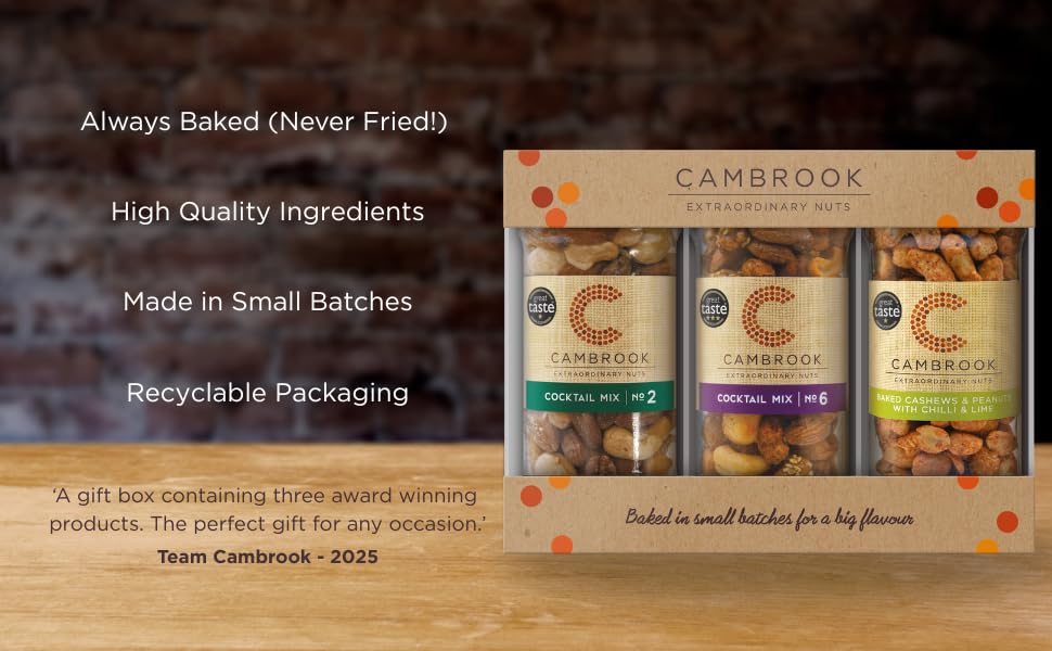 Cambrook Extraordinary Nuts - 3 Jar Gift Set with Cocktail Mix 6 (170g) & Mix 2 (175g)