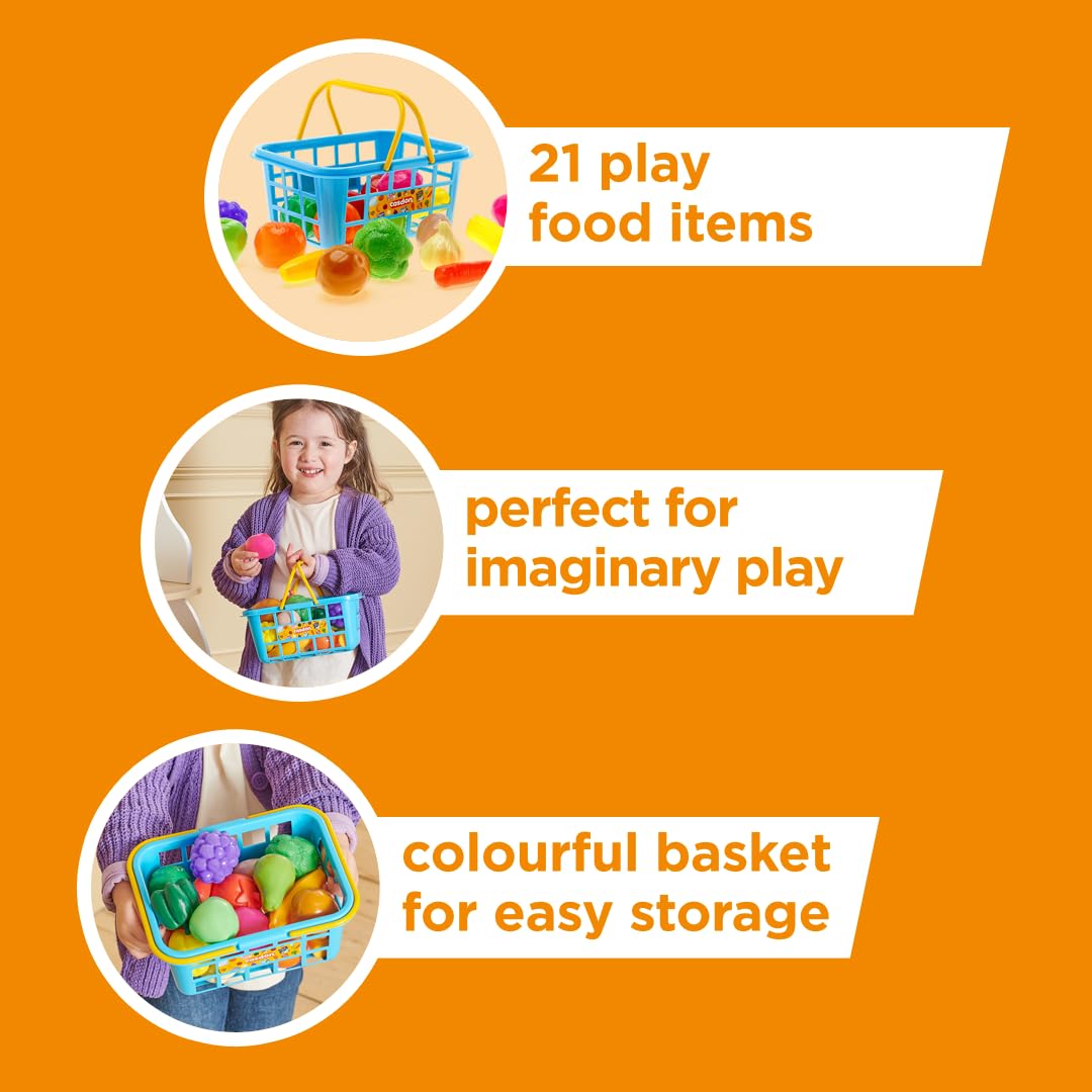 Casdon Fruit & Veg Assorted Toy Basket with 21-Piece Fruits and Vegetables Set for Pretend Play 4