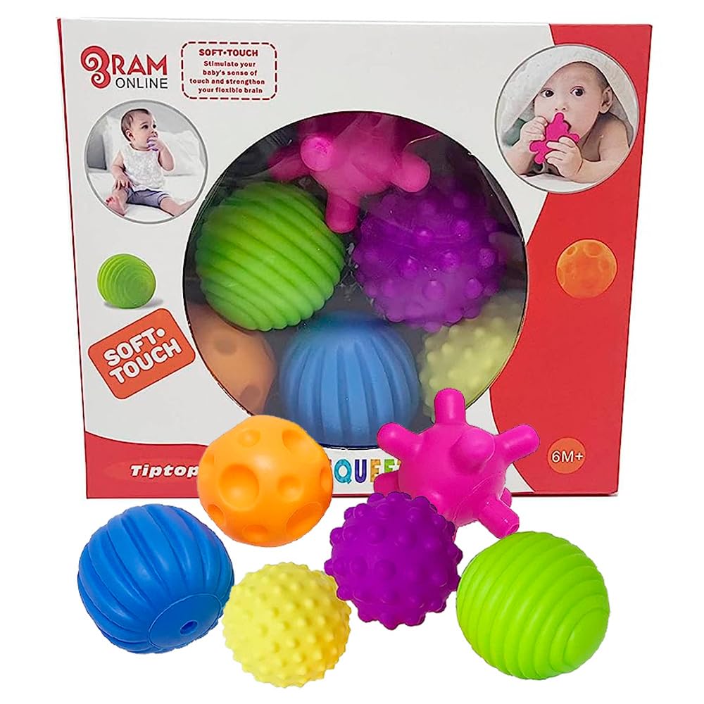 RAM ONLINE Sensory Baby Balls - 6 Pack Textured Teething Toys | Multi-coloured | Easy Grasp