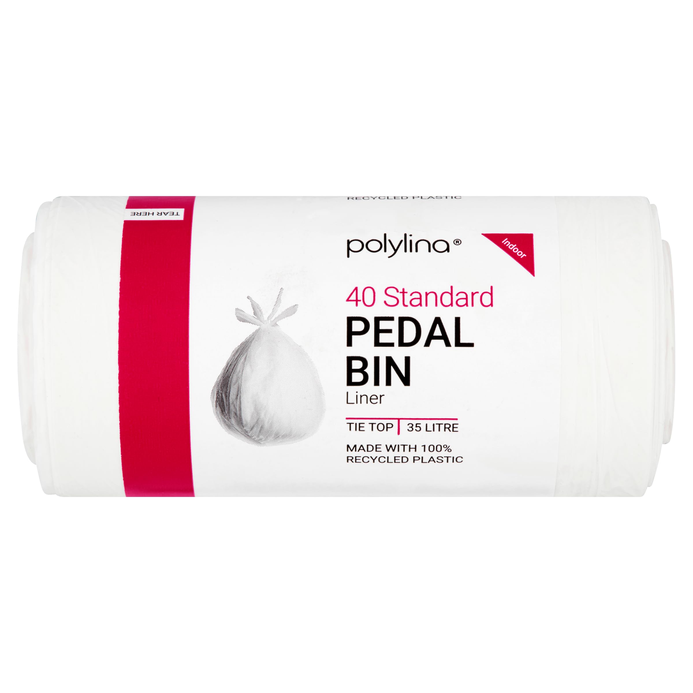 Polylina 35 Liter Müllbeutel mit Bindeverschluss – 40er-Pack, recycelter Kunststoff, weiße Küchenabfallbeutel