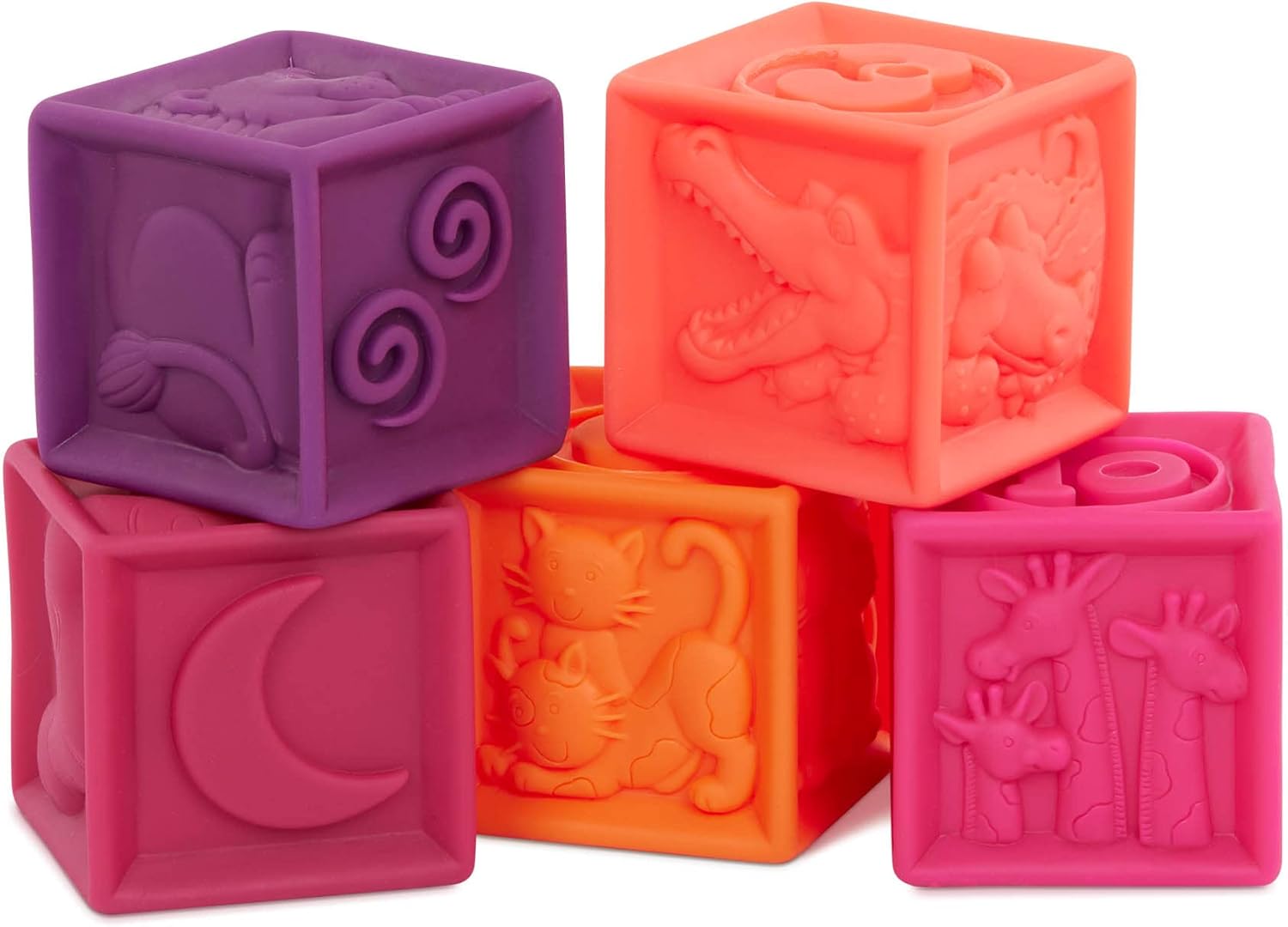 B. toys One Two Squeeze™ 10 Soft Squeezable Baby Blocks - Stacking & Learning Toy for 6+ Months 3