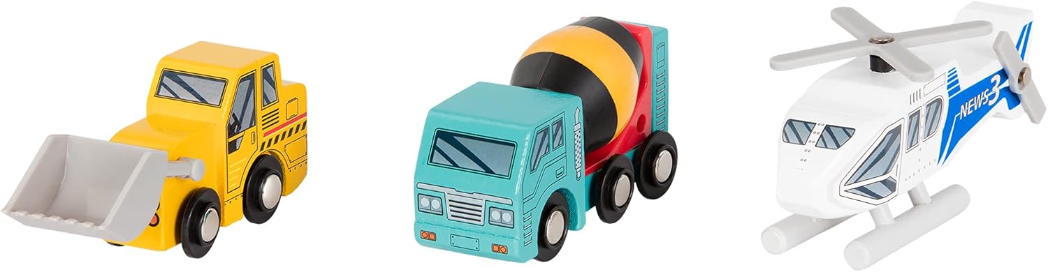 Battat Wooden Vehicles Set - 6pc Rescue & Construction Toy Playset for Kids 3+