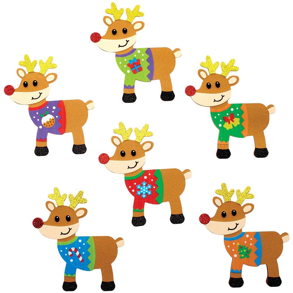Baker Ross FX240 Reindeer Christmas Jumper Card Kits - Pack of 6, DIY Craft Activity for Kids 6