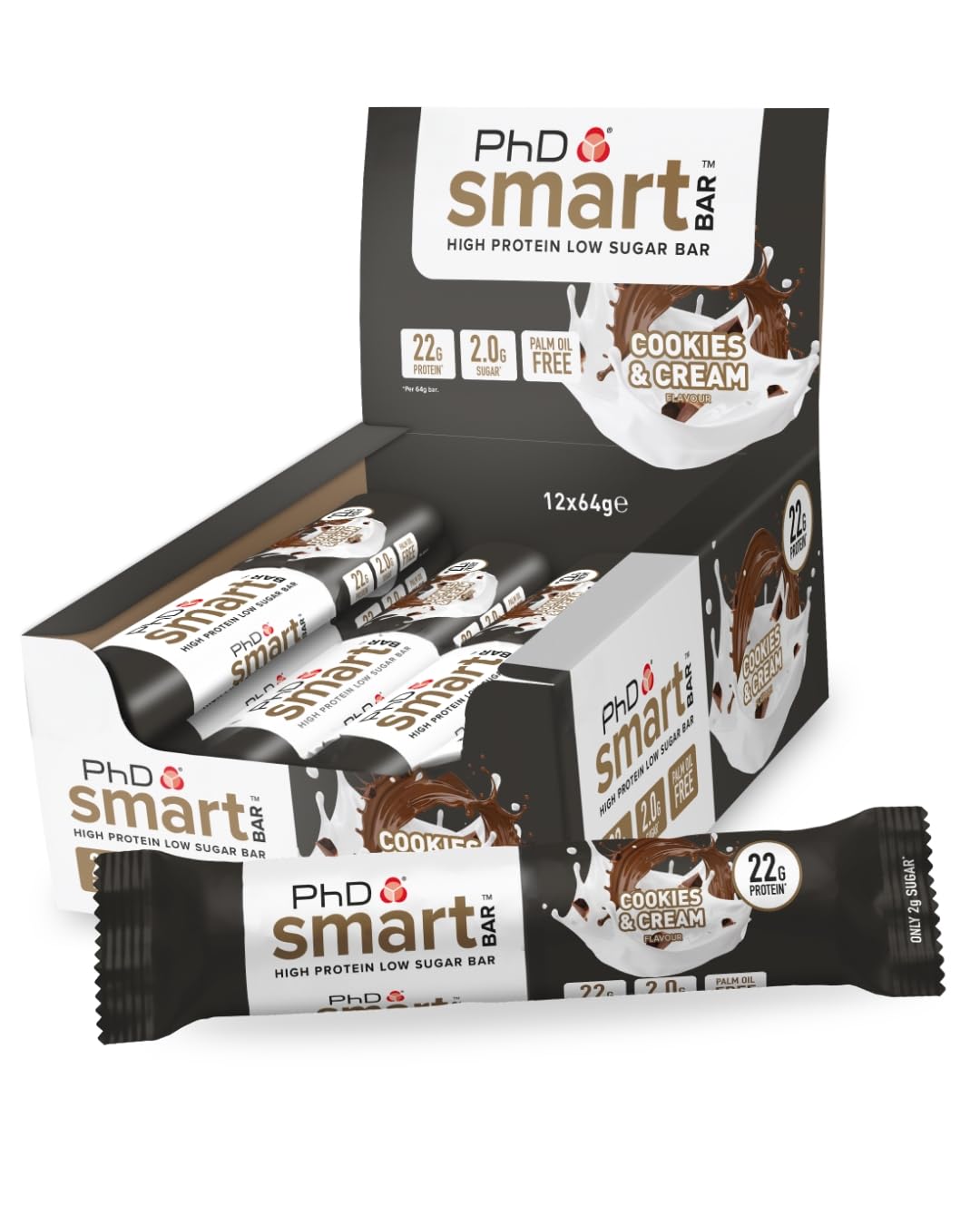 PhD Nutrition Smart Protein Bar, kalorienarm, proteinreich, zuckerarm, Cookies and Cream, 12 x 64 g 7