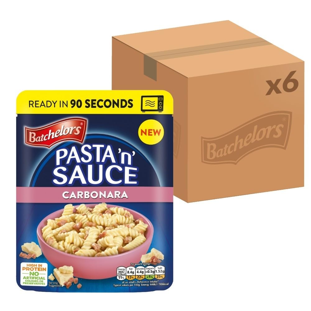 Batchelors Pasta 'n' Sauce Carbonara Microwave Meals - Pack of 6 (200g Each) | 90 Second Prep