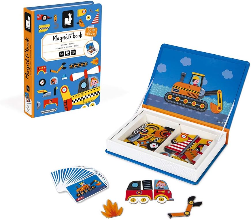 Janod J02715 Racers Magnetic Book - Educational Vehicle Puzzle for Kids 3-8 Years 4