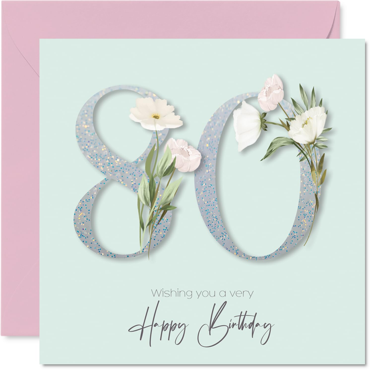Stuff4 80th Birthday Card for Women - Fancy Floral Flowers | 145mm Square | Blank Inside