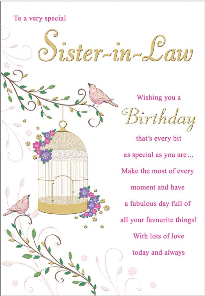 Piccadilly Greetings Traditional Birthday Card for Sister In Law | 9 x 6 Inches | White Gold Pink