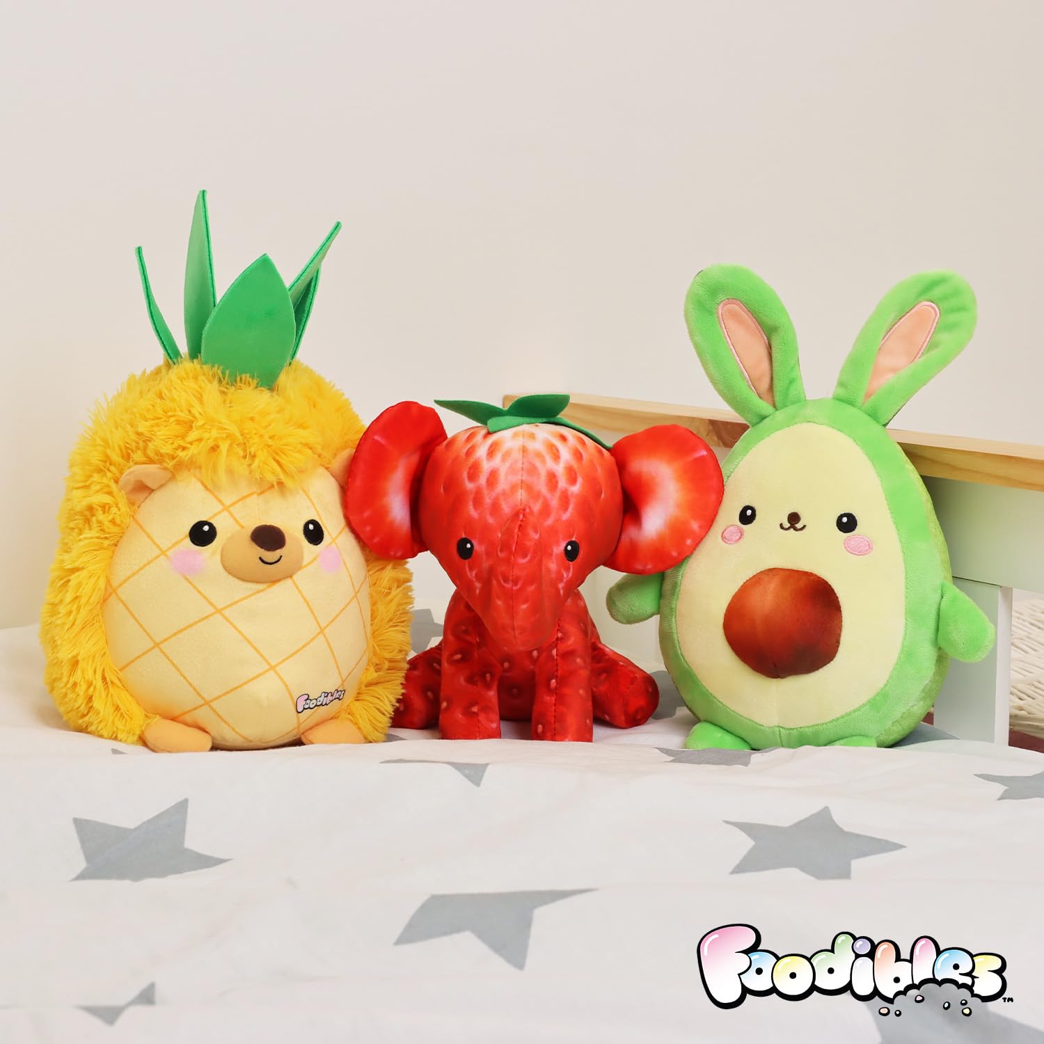 FOODIBLES Strawberry Elephant Plush Toy - Scented Fruity Stuffed Animal, 20cm