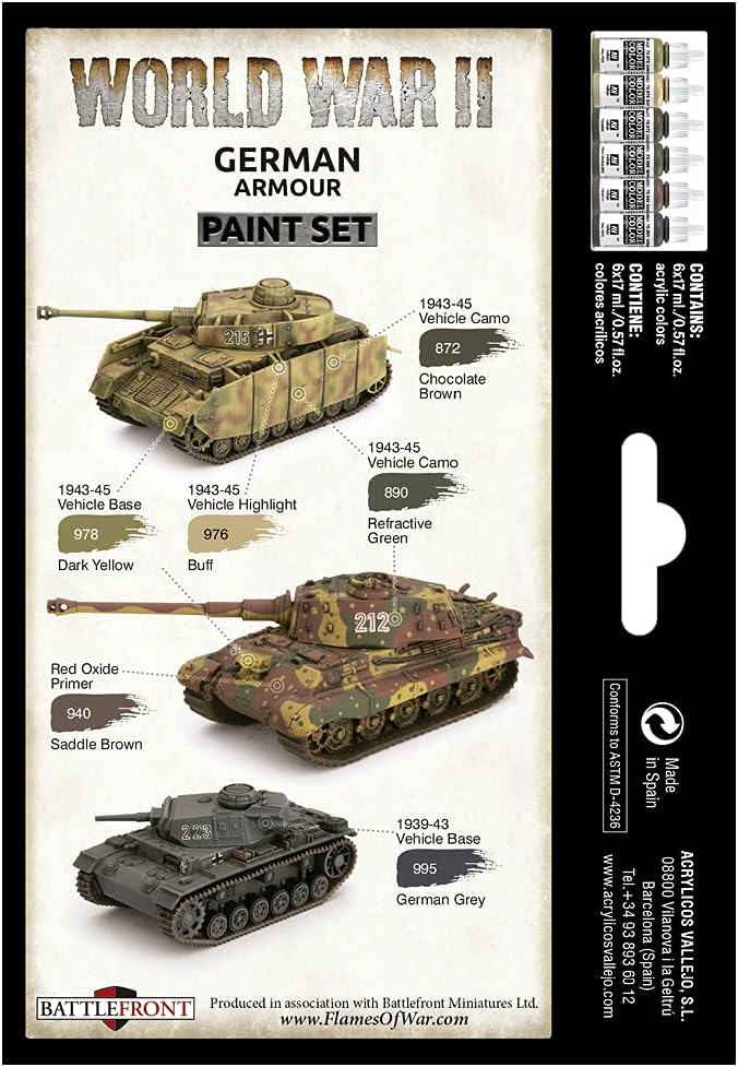 Vallejo WWII German Armour Model Color Set (6) - 17 ml Acrylic Paints