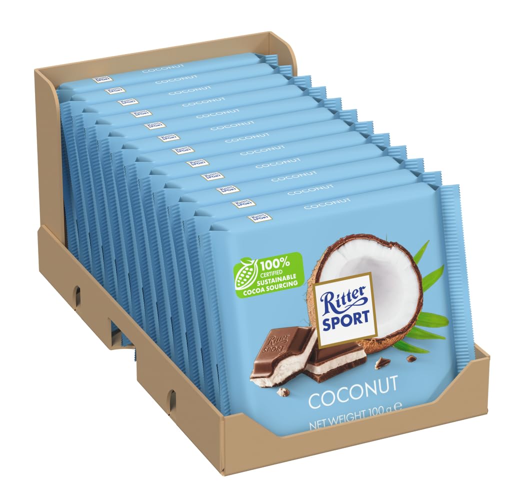 Ritter Sport - Coconut Milk Chocolate Bar (Pack of 12, 100g Each)