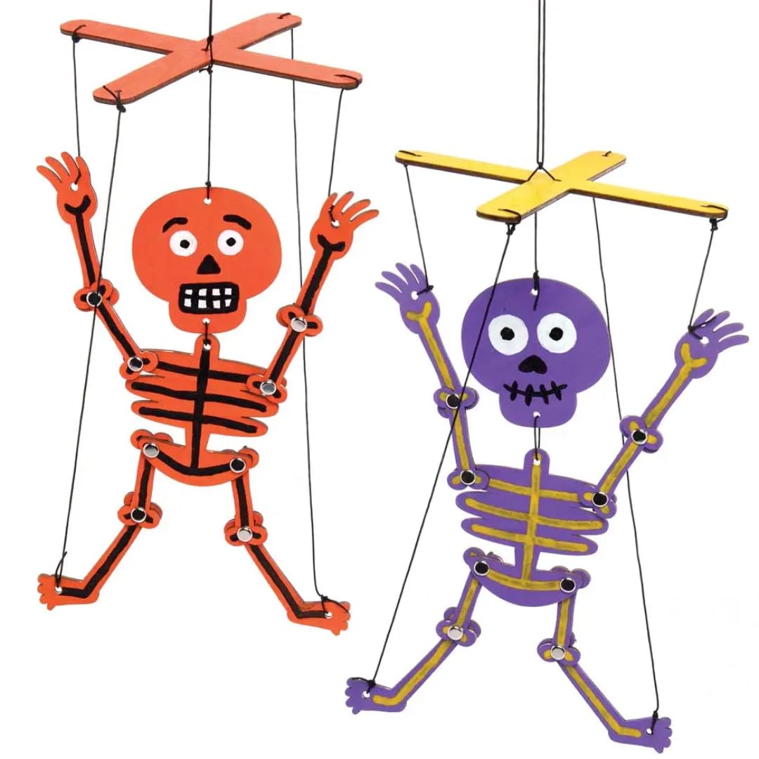 Baker Ross AX245 Skeleton Wooden Puppet Craft Kit - Pack of 3