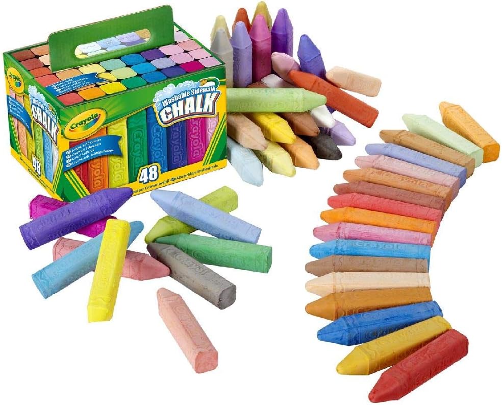 Crayola Washable Sidewalk Chalk - 48 Piece Anti-Roll Bright Colored Chalk Set