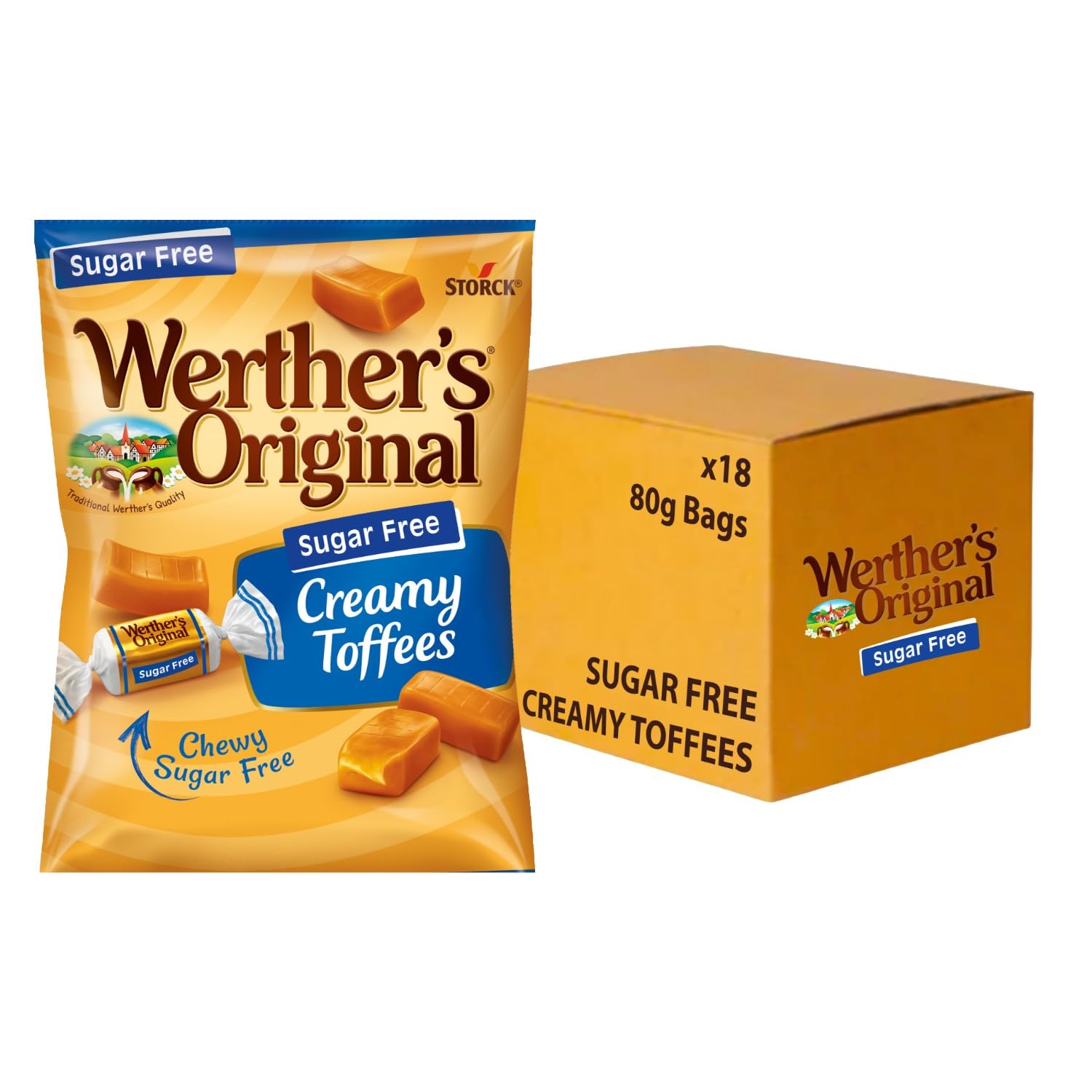 Werther's Original Sugar Free Creamy Toffees, Individually Wrapped, 18 Packs