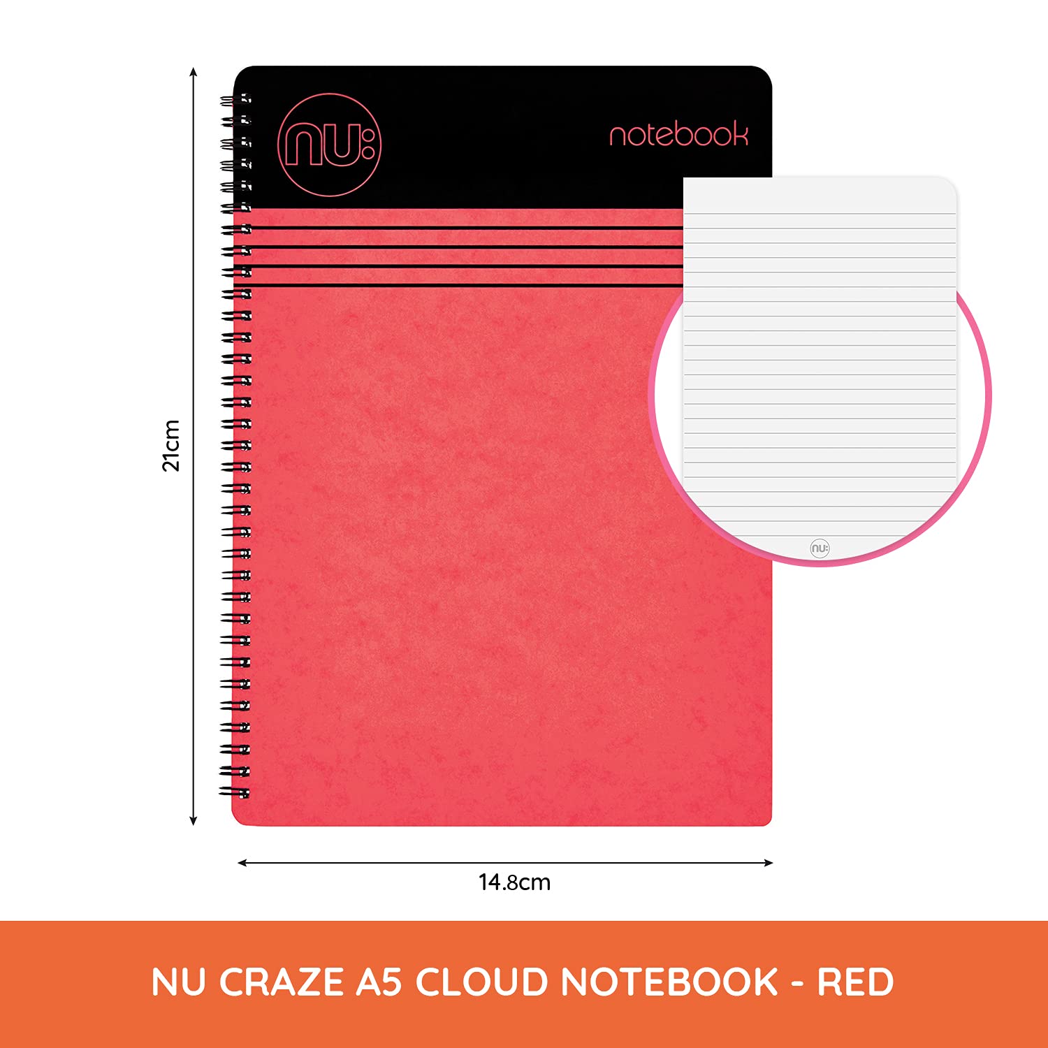 nu: Craze Cloud Range A5 Wirebound Notebook - Red | 80gsm FSC Paper | 110 Pages 2