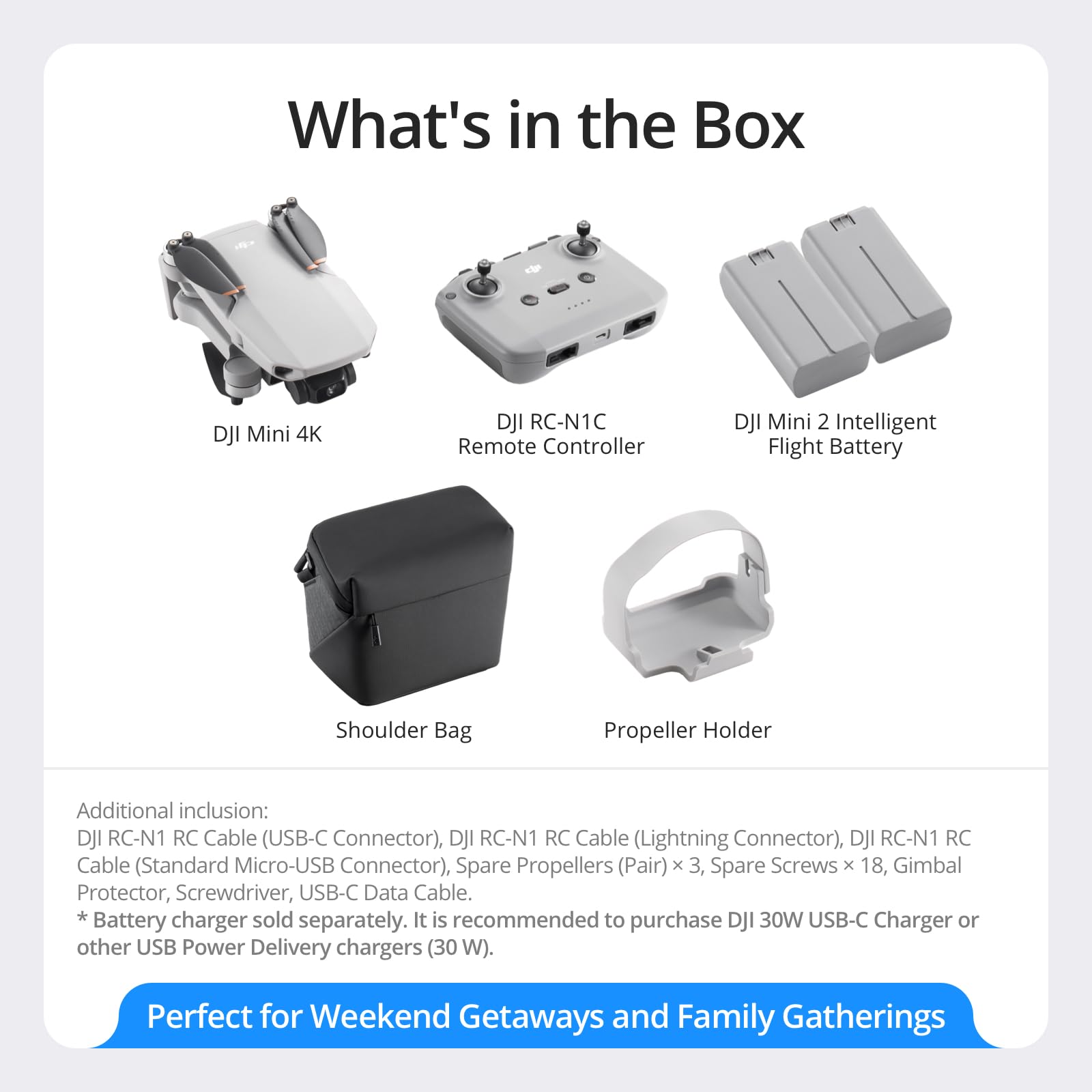 DJI Mini 4K Camera Drone Combo with 4K UHD Camera, 3-Axis Gimbal, Wind Resistant Flight, Extended Battery Options and DJI RC-N1C Controller - Grey