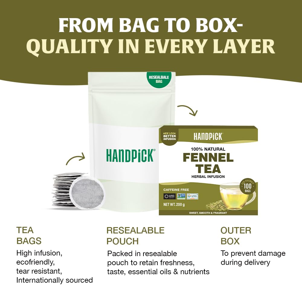 HANDPICK Fennel Tea (100 Eco Conscious Tea Bags) - Caffeine & Gluten Free 5