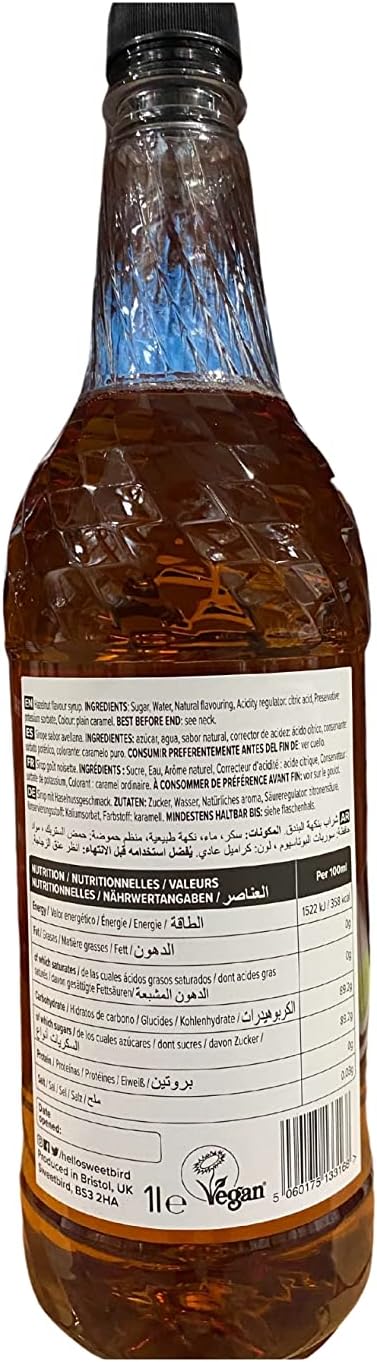 Sweetbird Hazelnut Syrup | 1 Litre | Natural Flavouring | Vegan Friendly