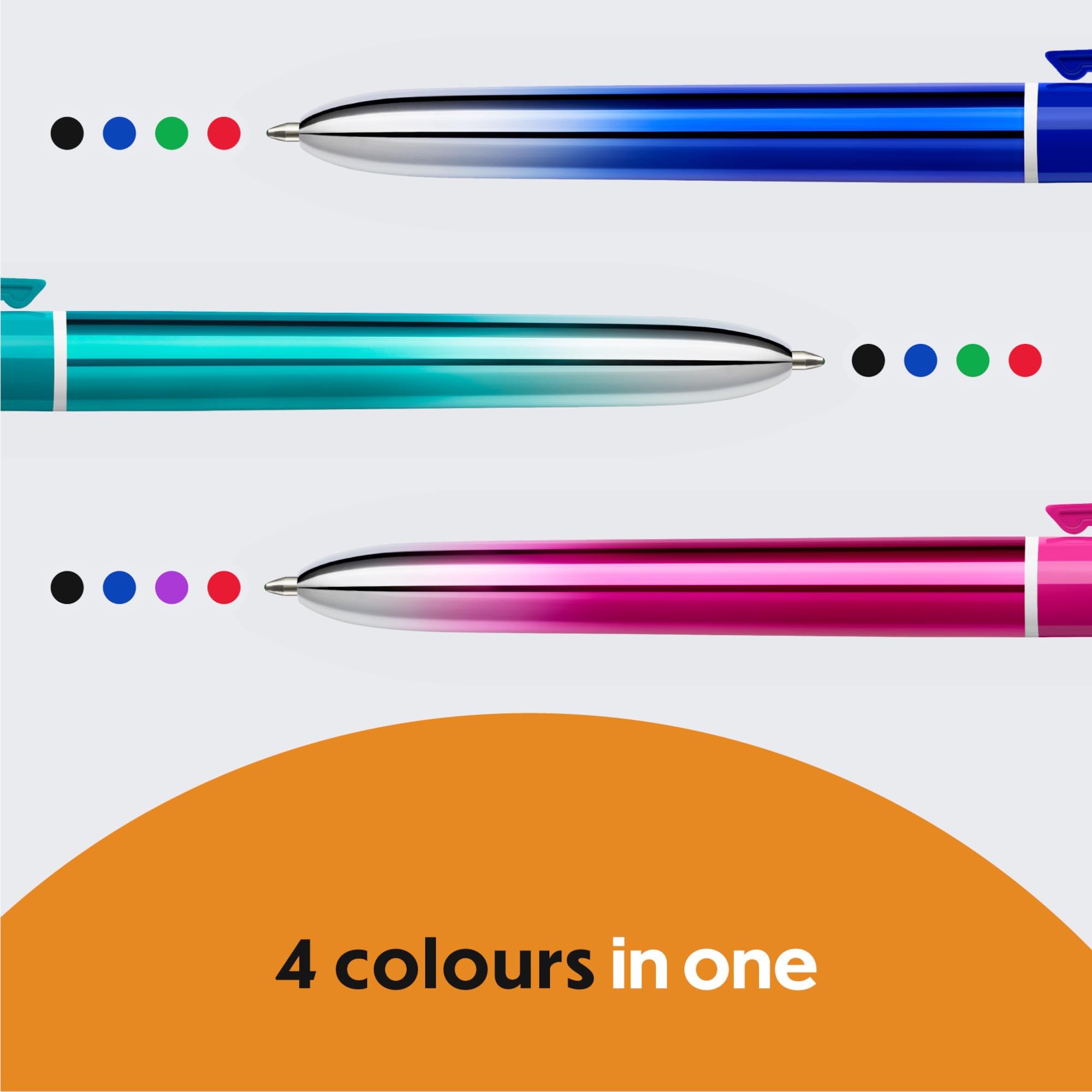 BIC 4 Colours Gradient Smooth Ink Retractable Ballpoint Pens - Pack of 5 | 1.0mm Medium Point | Multicolour 3
