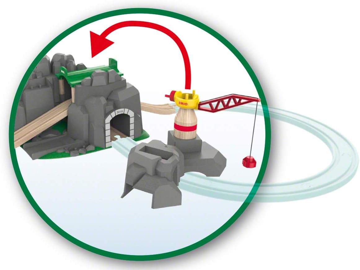 BRIO Crane and Mountain Tunnel Train Set with Sound Features for Kids 8