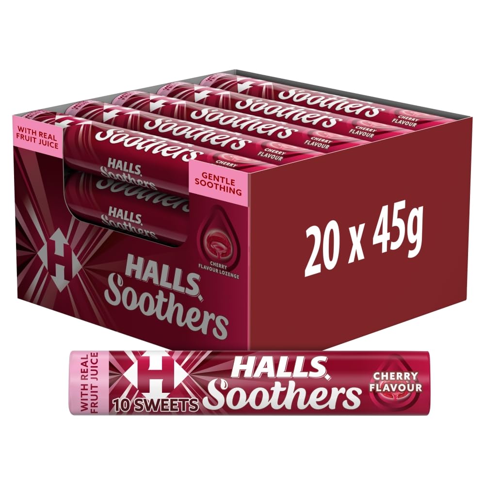 Halls Soothers Cherry Flavour Lozenges with Real Fruit Juice - Pack of 20