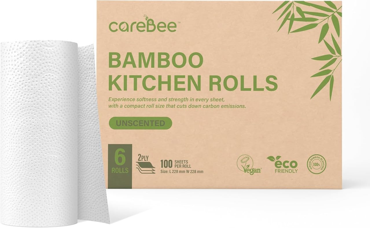 CareBee Kitchen Roll - 2 Ply Strong & Absorbent Bamboo Paper Towels | 6 Pack 6