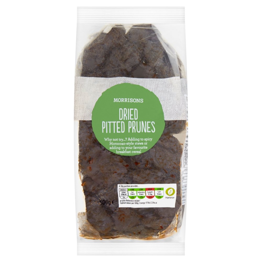 Morrisons Dried Pitted Prunes - 500g Pack | Partially Rehydrated | Vegetarian
