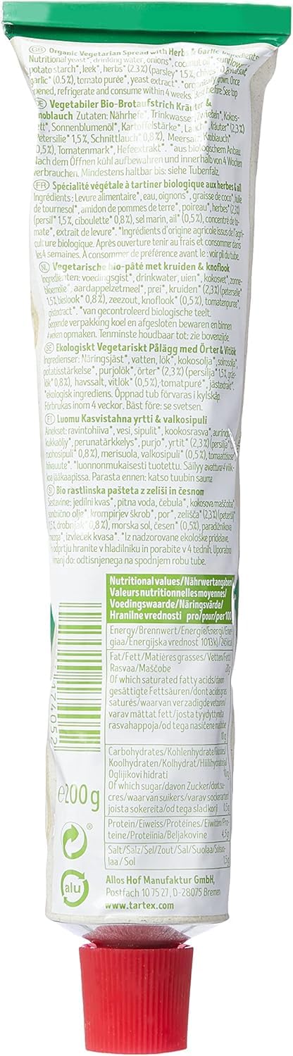 Tartex Bio-Kräuter- und Knoblauch-Vegetarische Pastete in der Tube – 200 g 3
