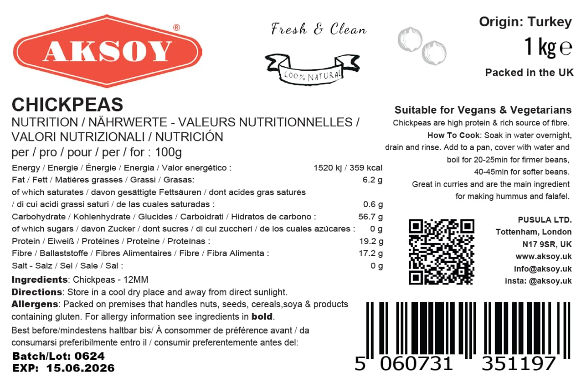 Aksoy - Premium Trockenkichererbsen XL Größe (12mm) 1KG 4