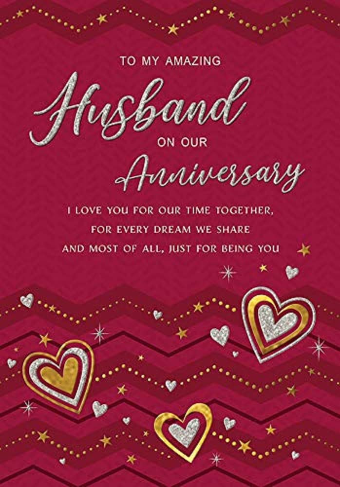 Piccadilly Greetings Anniversary Card for Husband | 9 x 6 inches | Magenta 1