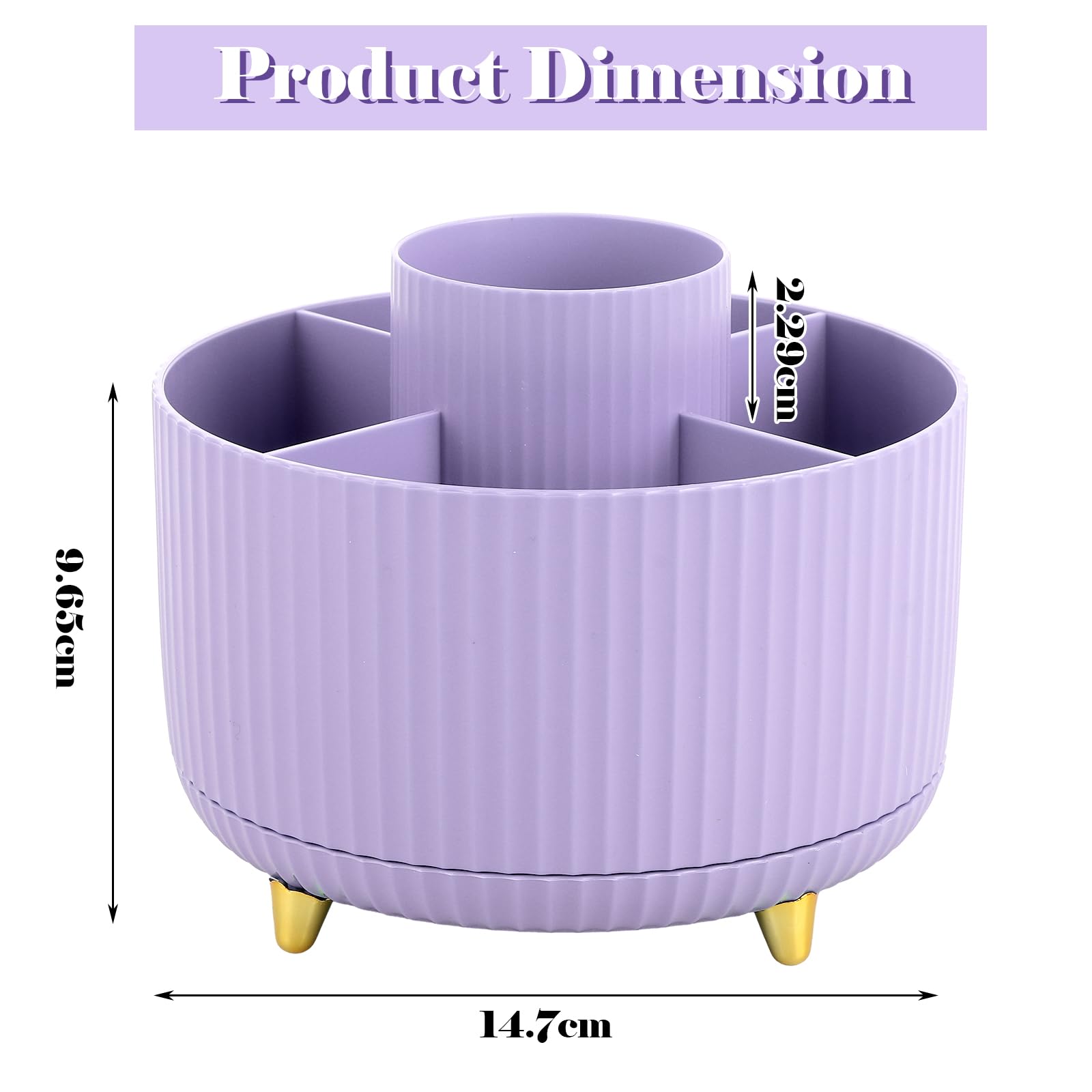 Lychico Desk Organiser - 360° Rotating Pencil Cup with 5 Compartments | Plastic | Purple