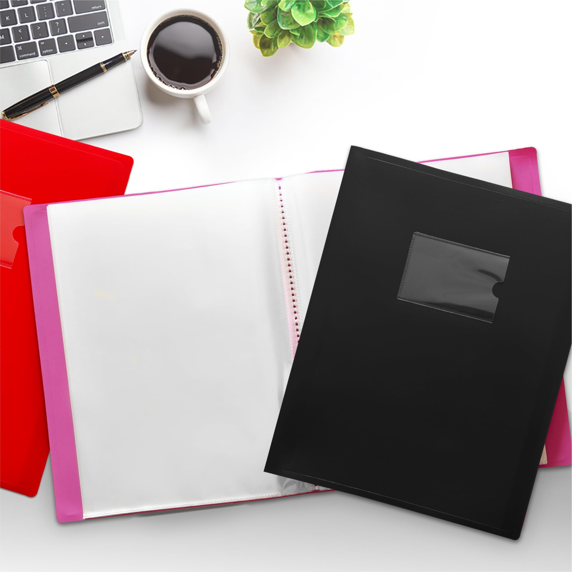 Janrax A4 Pink Flexible Cover Presentation Book - 20 Pockets | Copy Safe | Acid Free 4