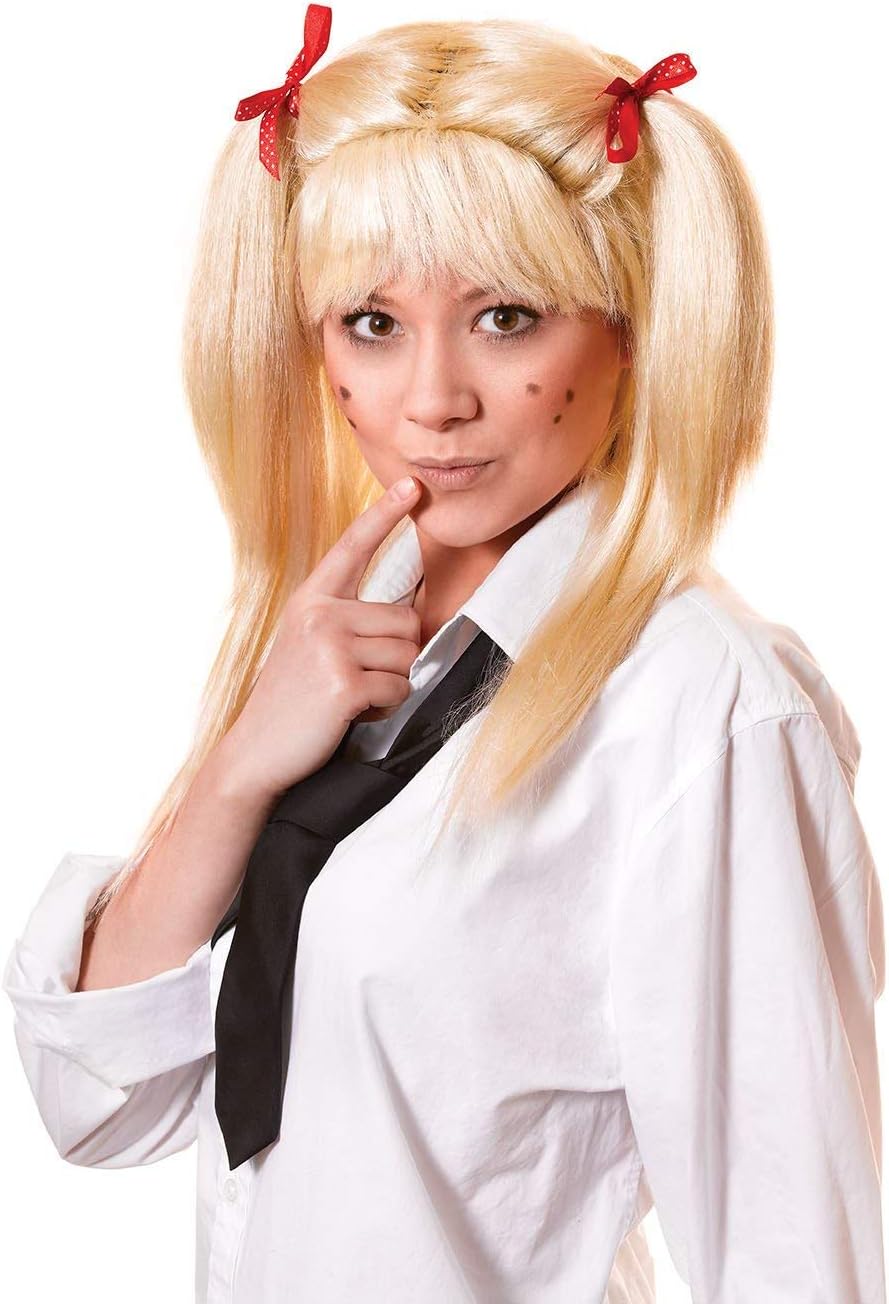 Schoolgirl Wig with Bows, Blonde/Red, One Size