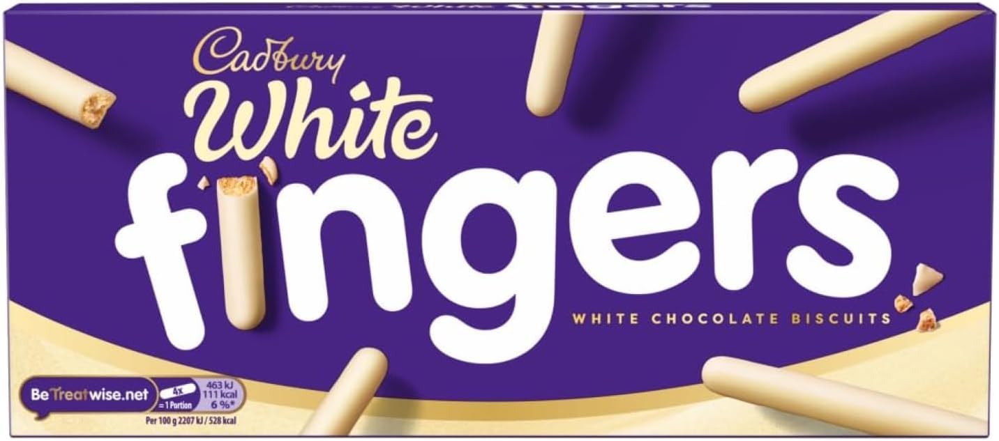 Cadbury White Chocolate Fingers Biscuits, Crisp Biscuits Covered in Smooth Dairy White Chocolate, 114g