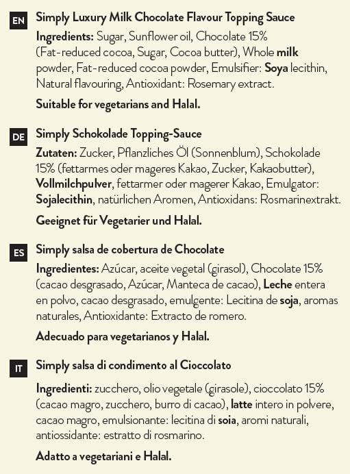 Simply - Luxury Milk Chocolate Topping Sauce, Ready-to-Use Dessert Sauce