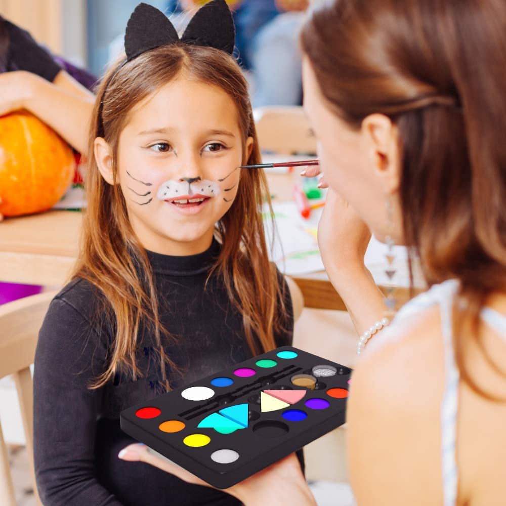 Desire Deluxe Face Paints for Children Halloween Make Up Set | 14 Colors, 2 Glitters, 64 Items Total 4