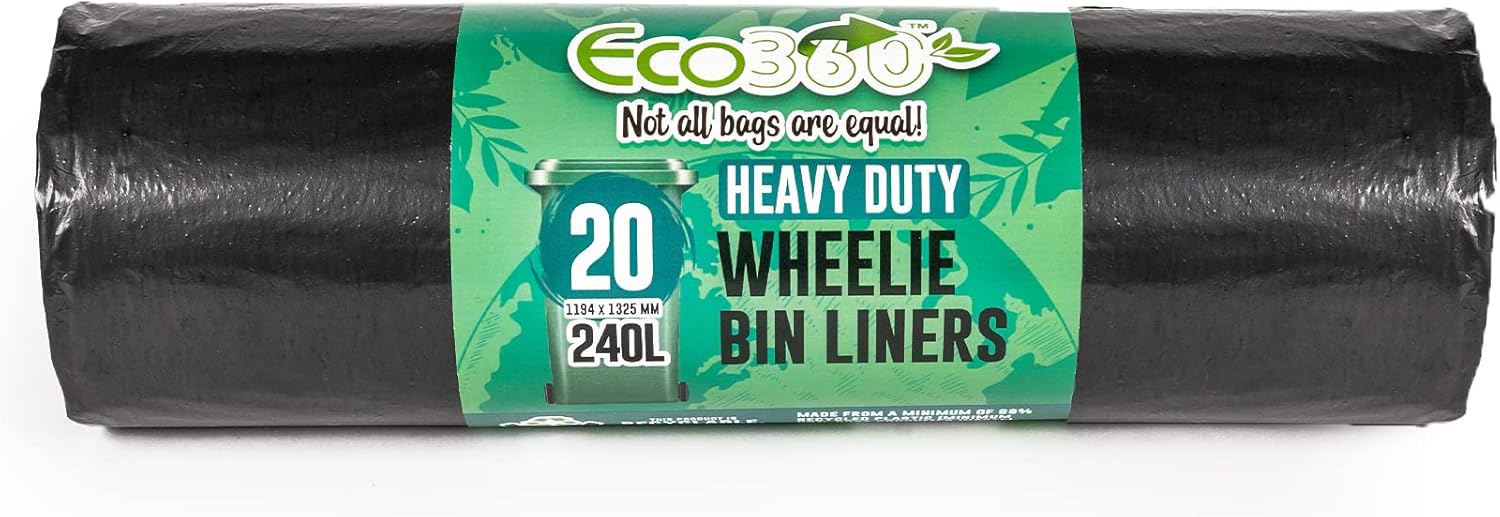 EcoBag 240L Heavy Duty Wheelie Bin Liners - 20 Pack Black Recycled Bags