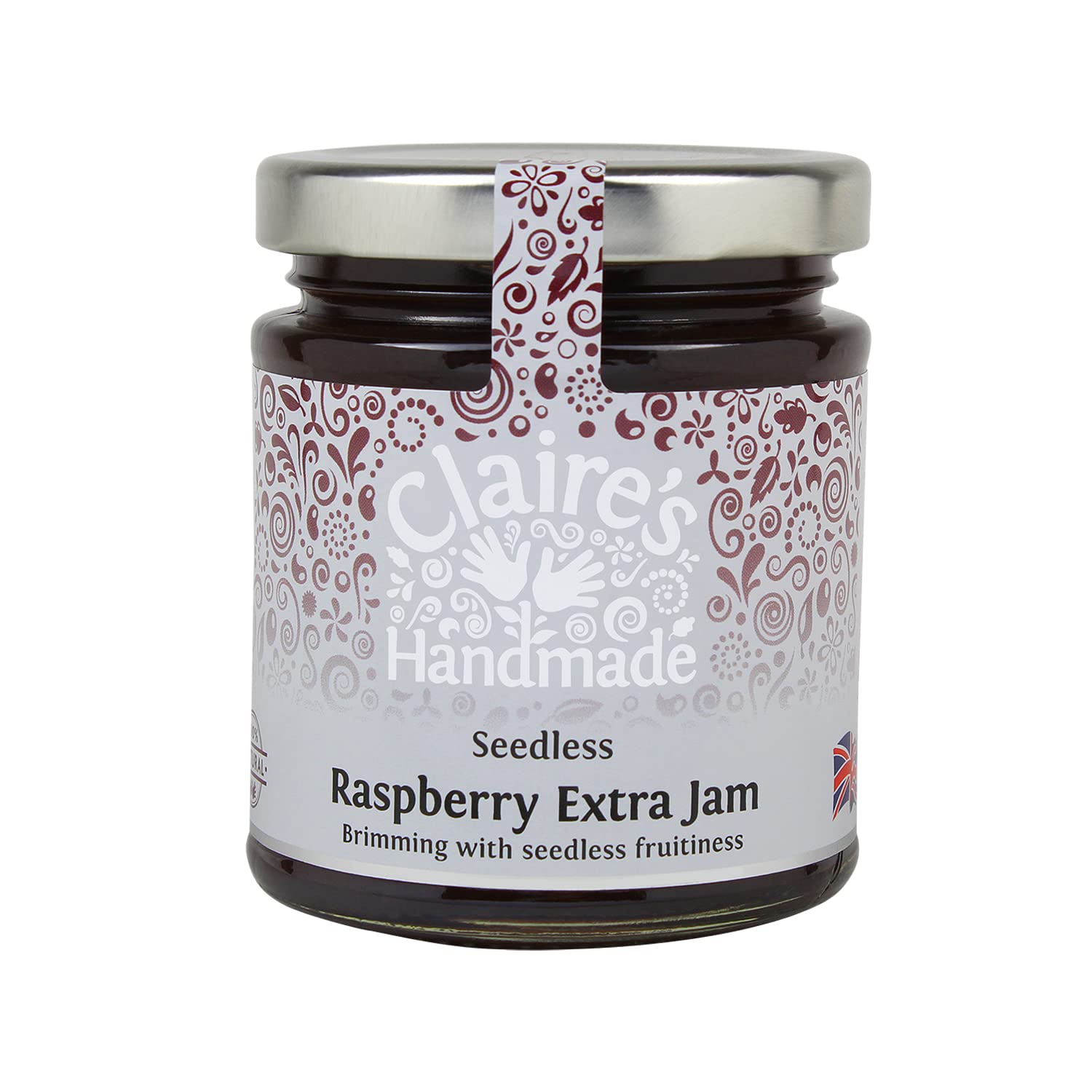 Claire's Handmade Seedless Raspberry Extra Jam - 227g Jar | Gluten Free | Vegan Friendly